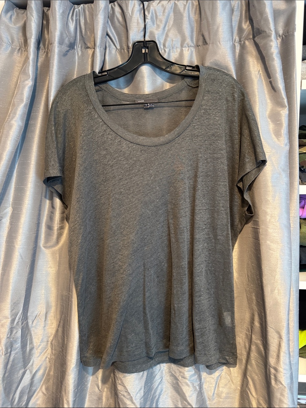 Vince Linen Scoop Neck Short Sleeve Tee Gray Size Small